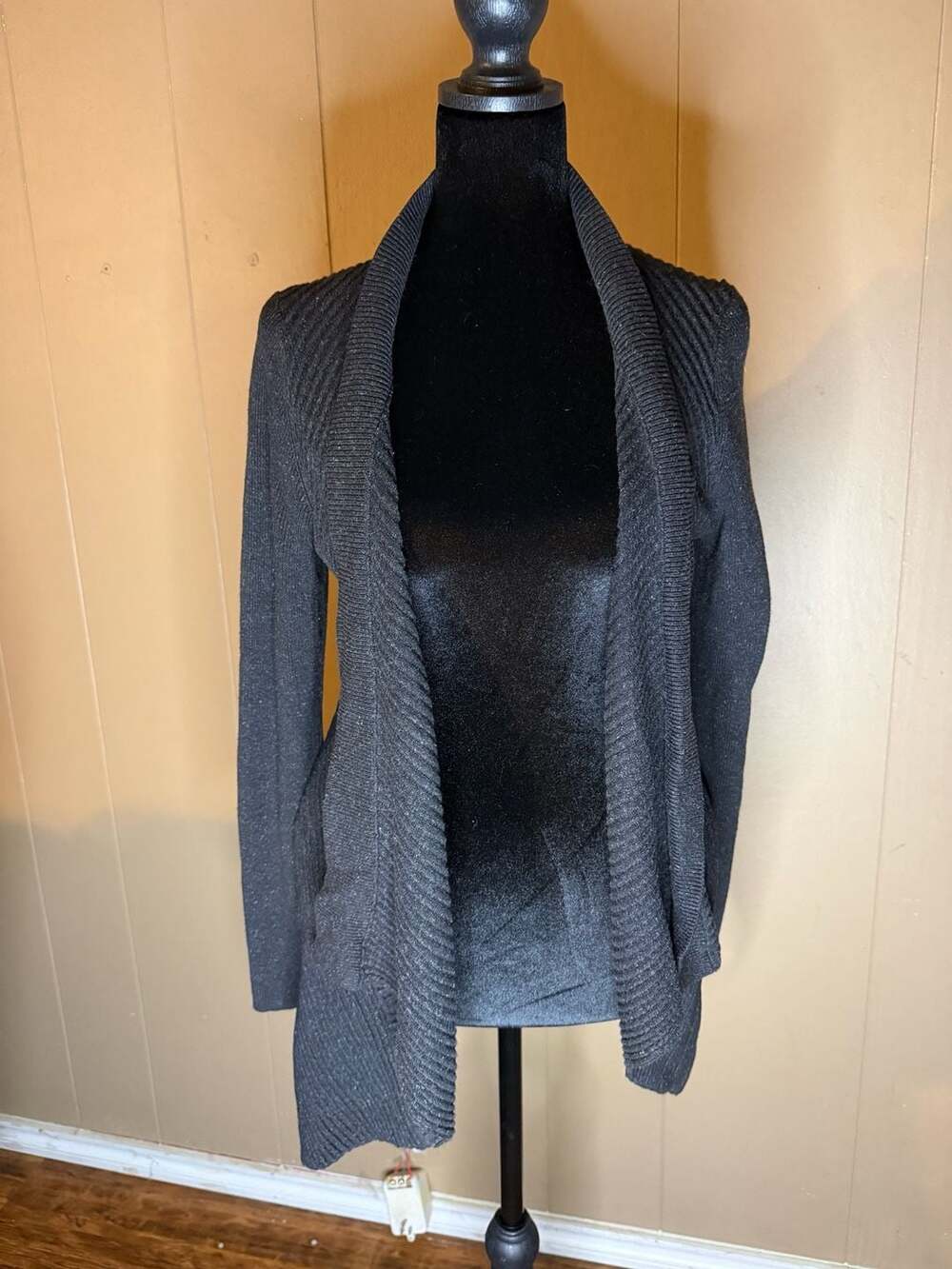 Eileen Fisher Petite Medium Charcoal Gray Ribbed Open Front Cardigan